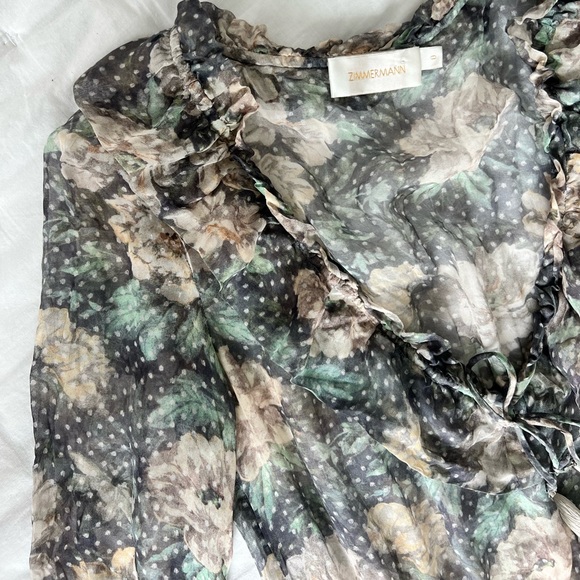 Zimmermann 0 XS Silk Floral Long Sleeve Tiered Ruffle Mini Dress - Picture 8 of 10